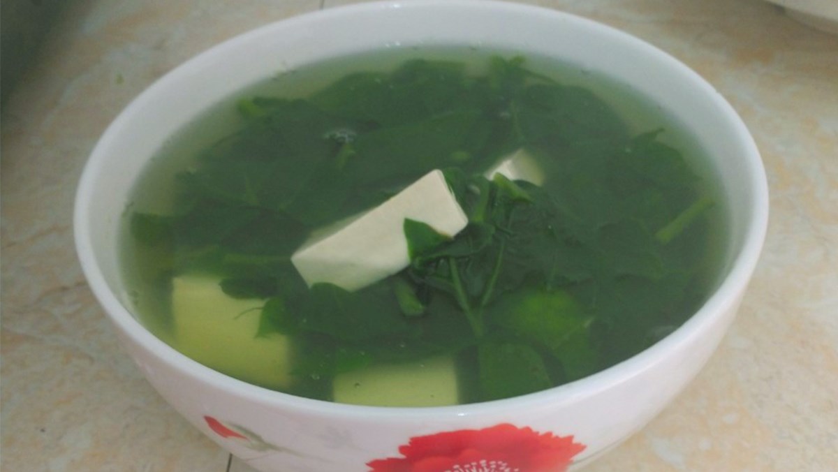 canh mồng tơi đậu hũ chay
