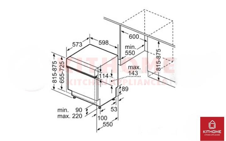 Kích thước máy rửa bát độc lập 