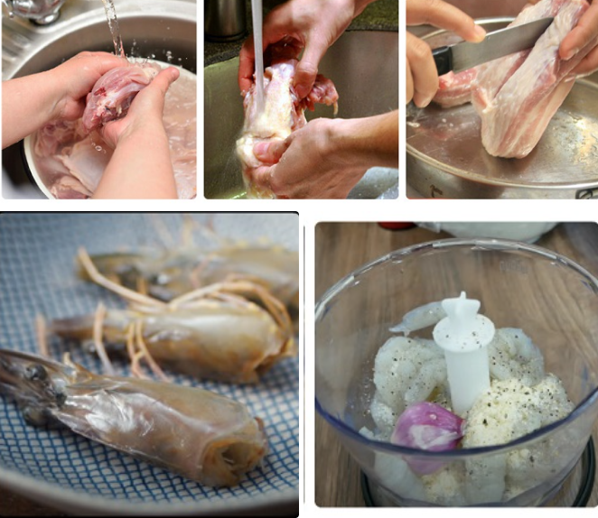 Sơ chế sườn và tôm