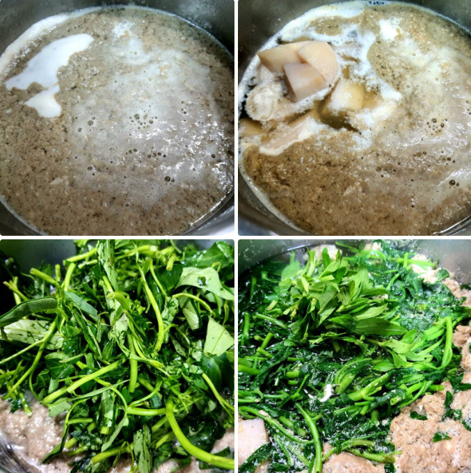 Nấu canh rạm rau muống khoai sọ