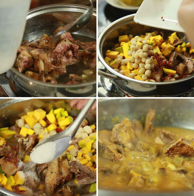 Hầm bồ câu với bí đỏ