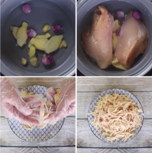 Sơ chế, luộc gà và xé gà khô gà xé tay bằng lò nướng