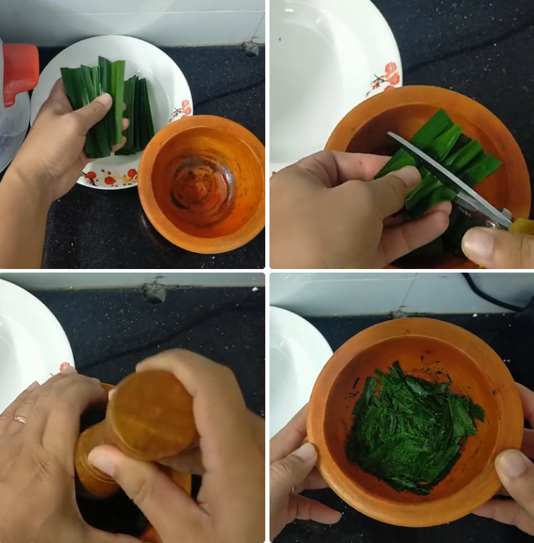 Cắt và giã lá dứa