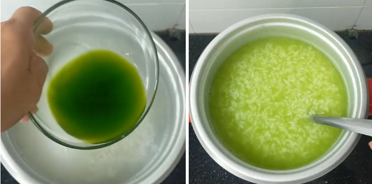 Nấu cháo với nước lá dứa