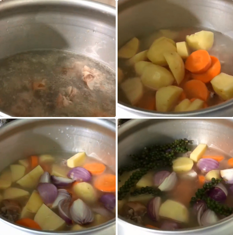 Hầm đuôi bò với tiêu xanh và củ quả