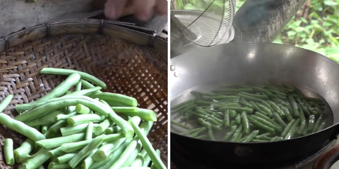 Sơ chế và luộc đậu que