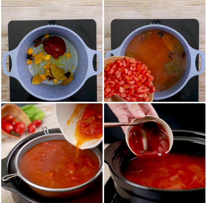 Nấu nước lẩu cà chua
