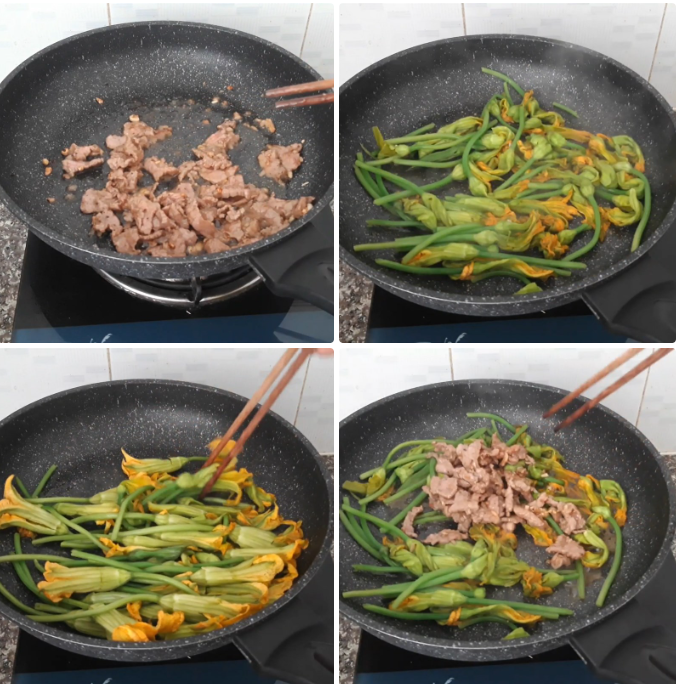 Xào thịt bò và bông bí