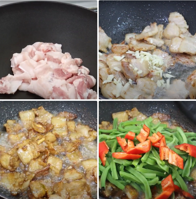 Xào rau tiến vua cùng thịt ba chỉ