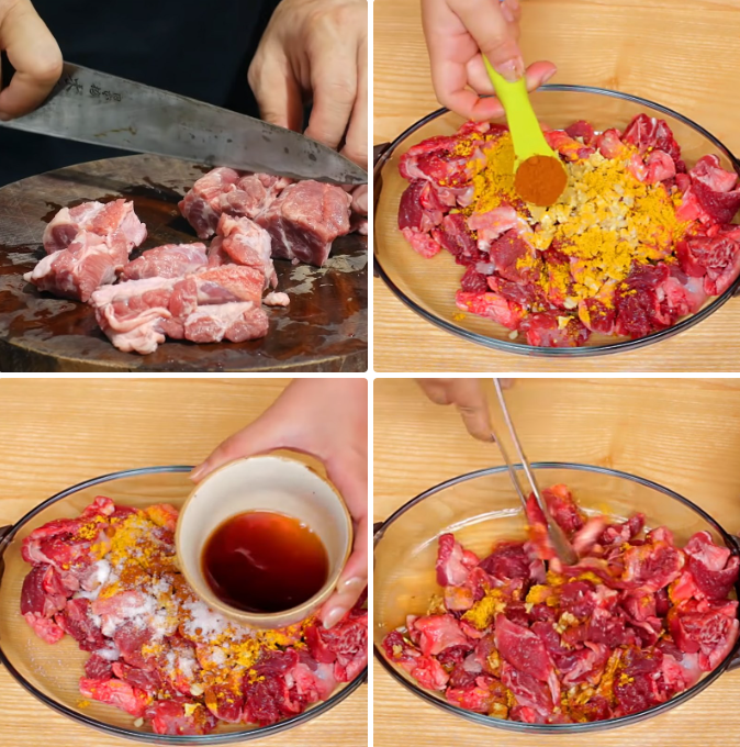 Sơ chế và ướp bò