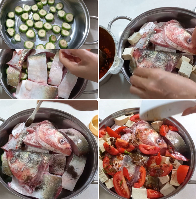 Xếp các nguyên liệu vào nồi Xếp các nguyên liệu vào nồi