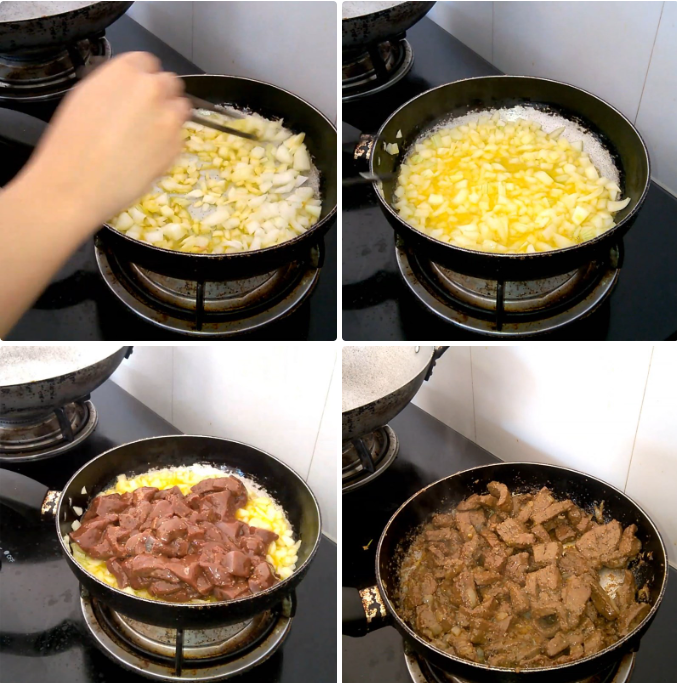 Xào gan bò với hành tây