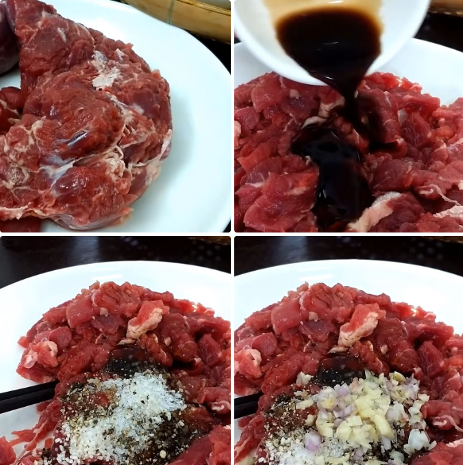 Sơ chế và ướp bò