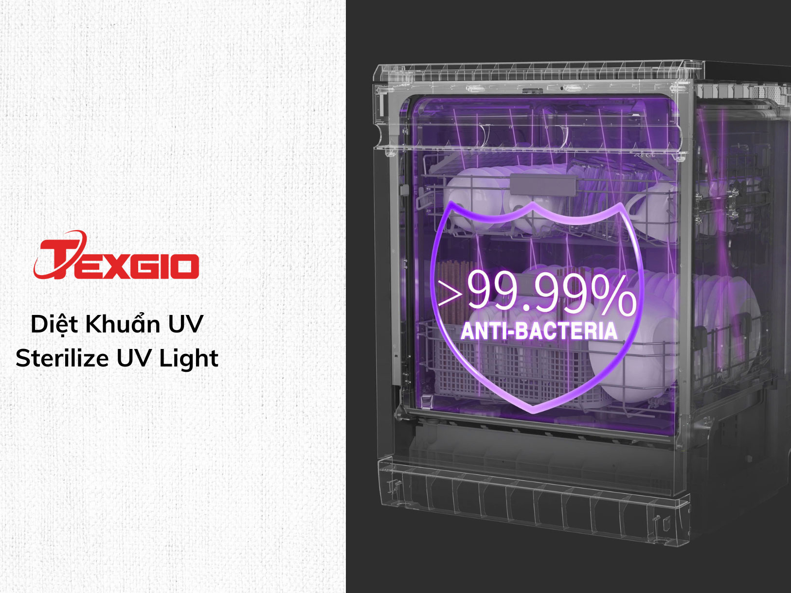 Máy rửa chén bát Texgio diệt khuẩn bằng đèn UV Texgio TGF8817B Perfect