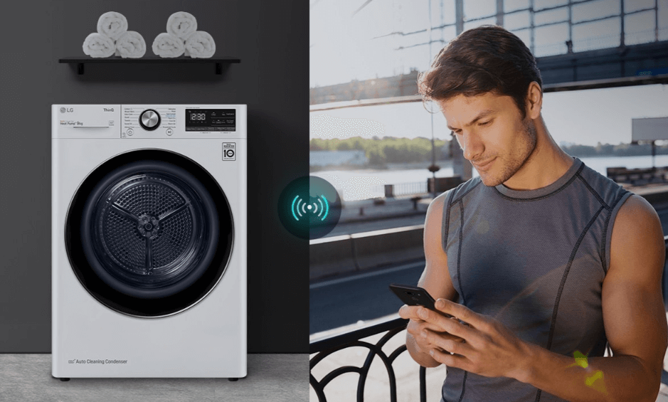 Máy sấy LG DVHP09W điều khiển từ xa với chức năng Smart ThinQ