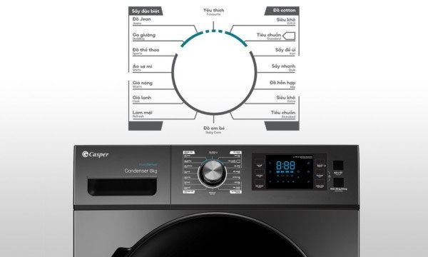 Máy sấy quần áo Casper TD-80CGB được tích hợp 16 chương trình sấy
