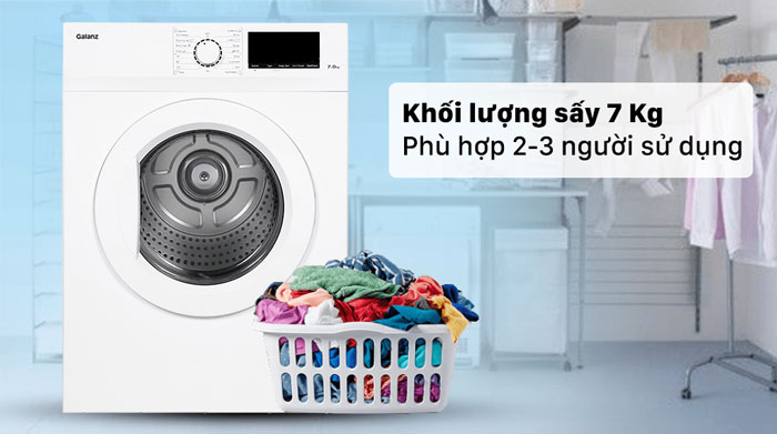 Máy sấy thông hơi Galanz 7kg DV-70T5C(W) có khối lượng sấy là 7kg