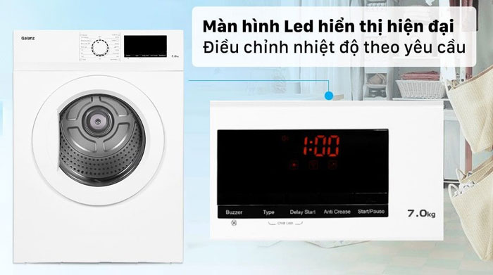Bảng điều khiển của máy sấy thông hơi Galanz 7kg DV-70T5C(W)