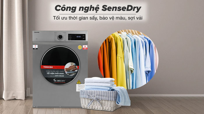 Máy sấy thông hơi Toshiba 7kg TD-H80SEV sử dụng công nghệ SenseDry