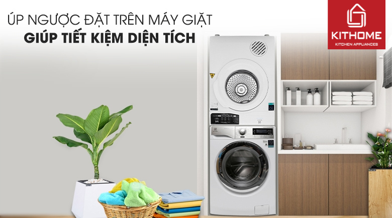 Cách để máy giặt và máy sấy chồng lên nhau -Sử dụng giá cố định Máy sấy úp ngược lên máy giặt