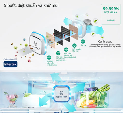 Công nghệ Hygiene Fresh+ trên tủ lạnh LG French Door InstaView 530L màu đen LFB53BLMI giúp kháng khuẩn, khử mùi hiệu quả