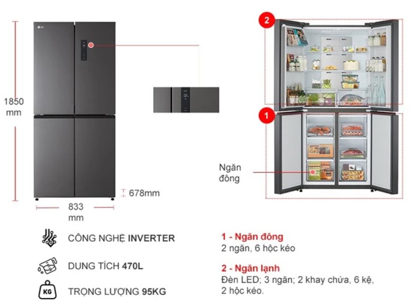 Tổng quan tủ lạnh LG Inverter 470 lít Multi Door GR-B50BL Tổng quan tủ lạnh LG Inverter 470 lít Multi Door GR-B50BL