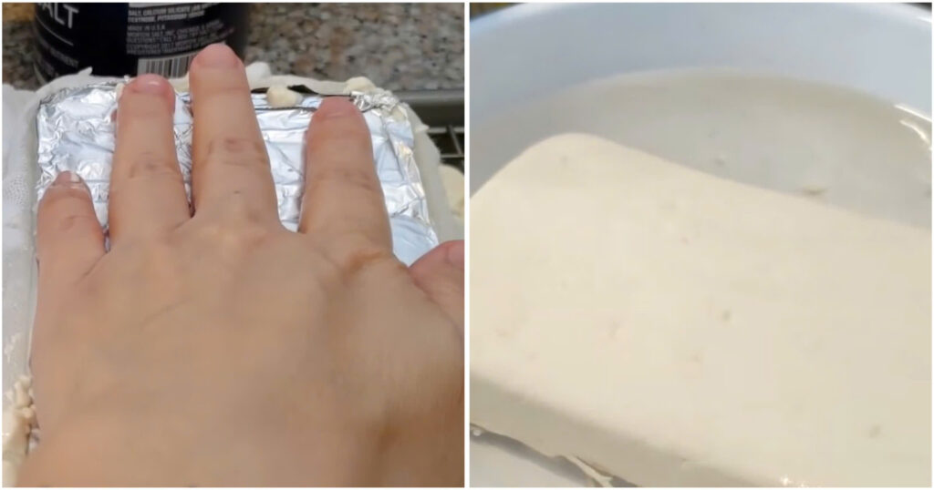 Bước 4 Ép đậu hũ Đậu phụ bằng nồi cơm điện Bước 4 Ép đậu hũ Đậu phụ bằng nồi cơm điện