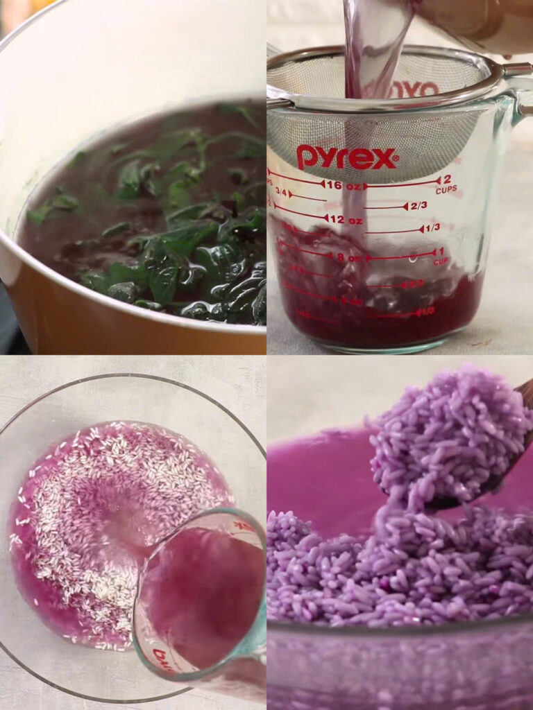 Ngâm gạo nếp với nước lá cẩm