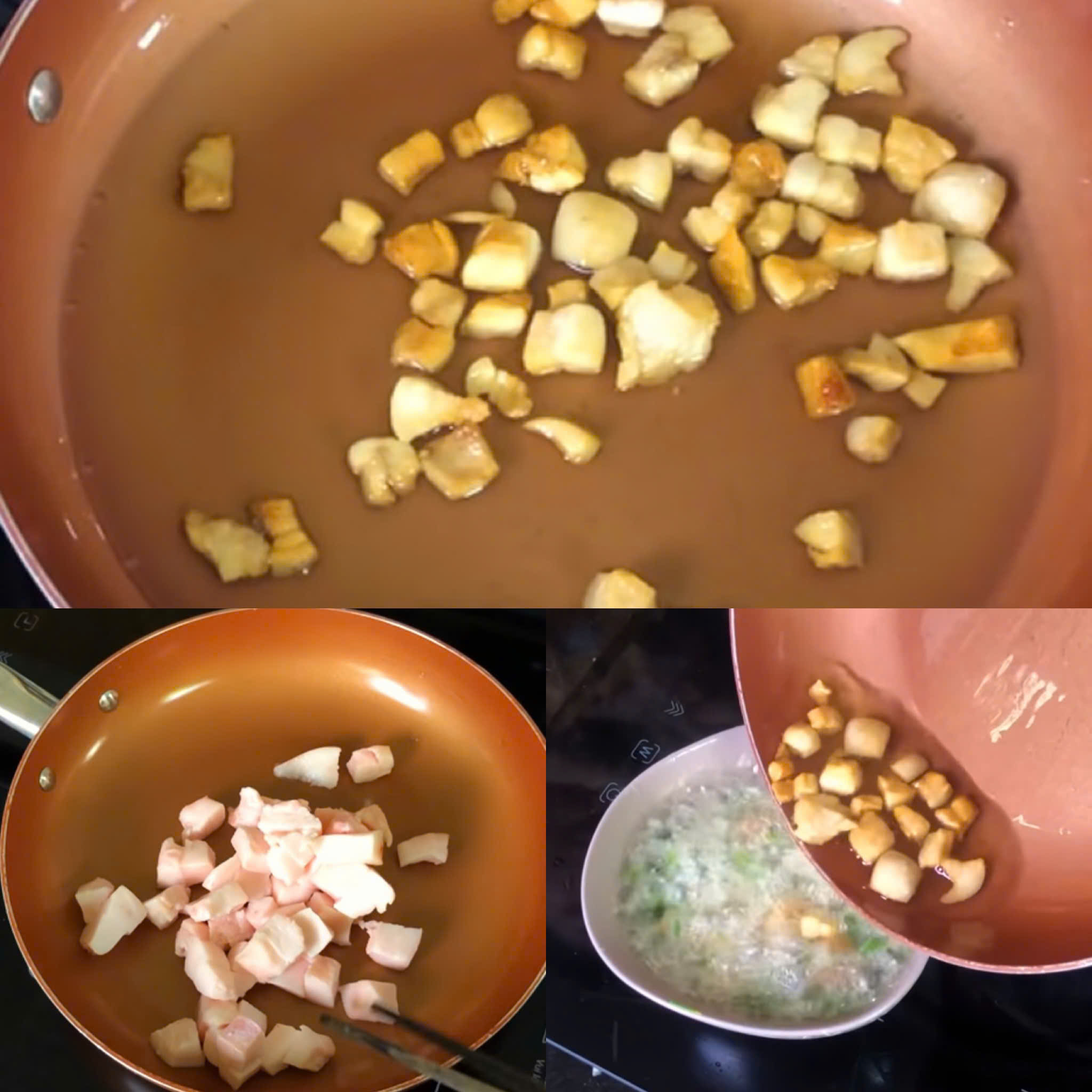 Làm mỡ hành và tóp mỡ