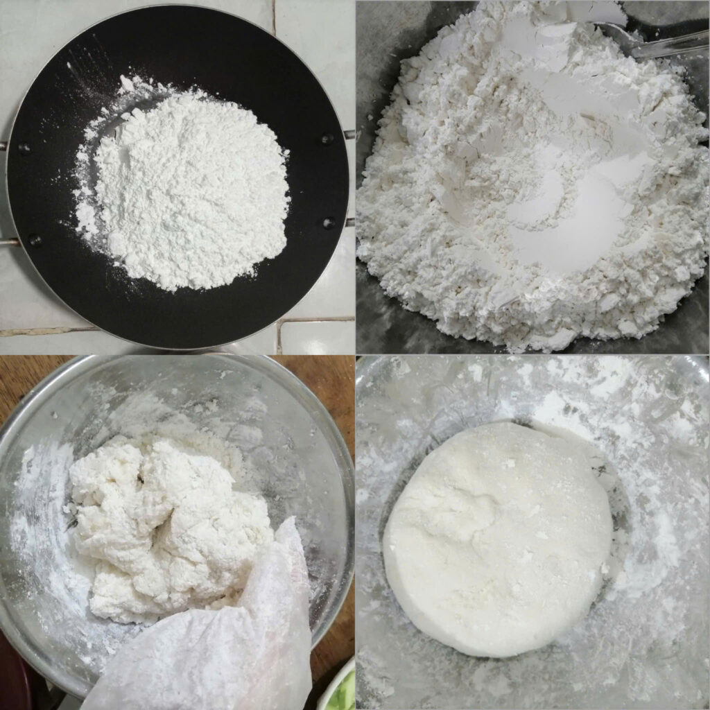 Chuẩn bị bột làm vỏ chè Chuẩn bị bột làm vỏ chè