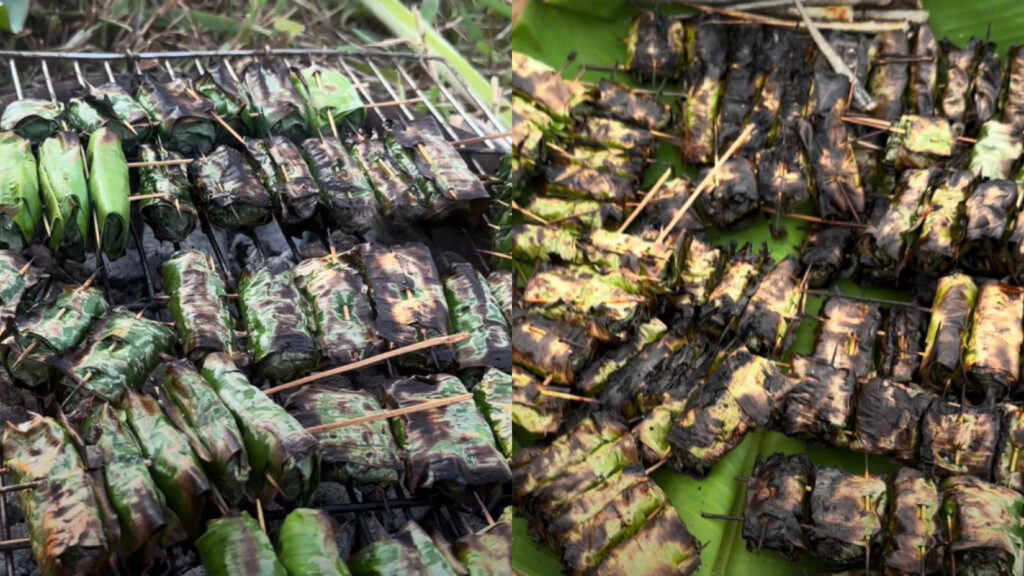 Nướng rắn mối cuốn lá lốt