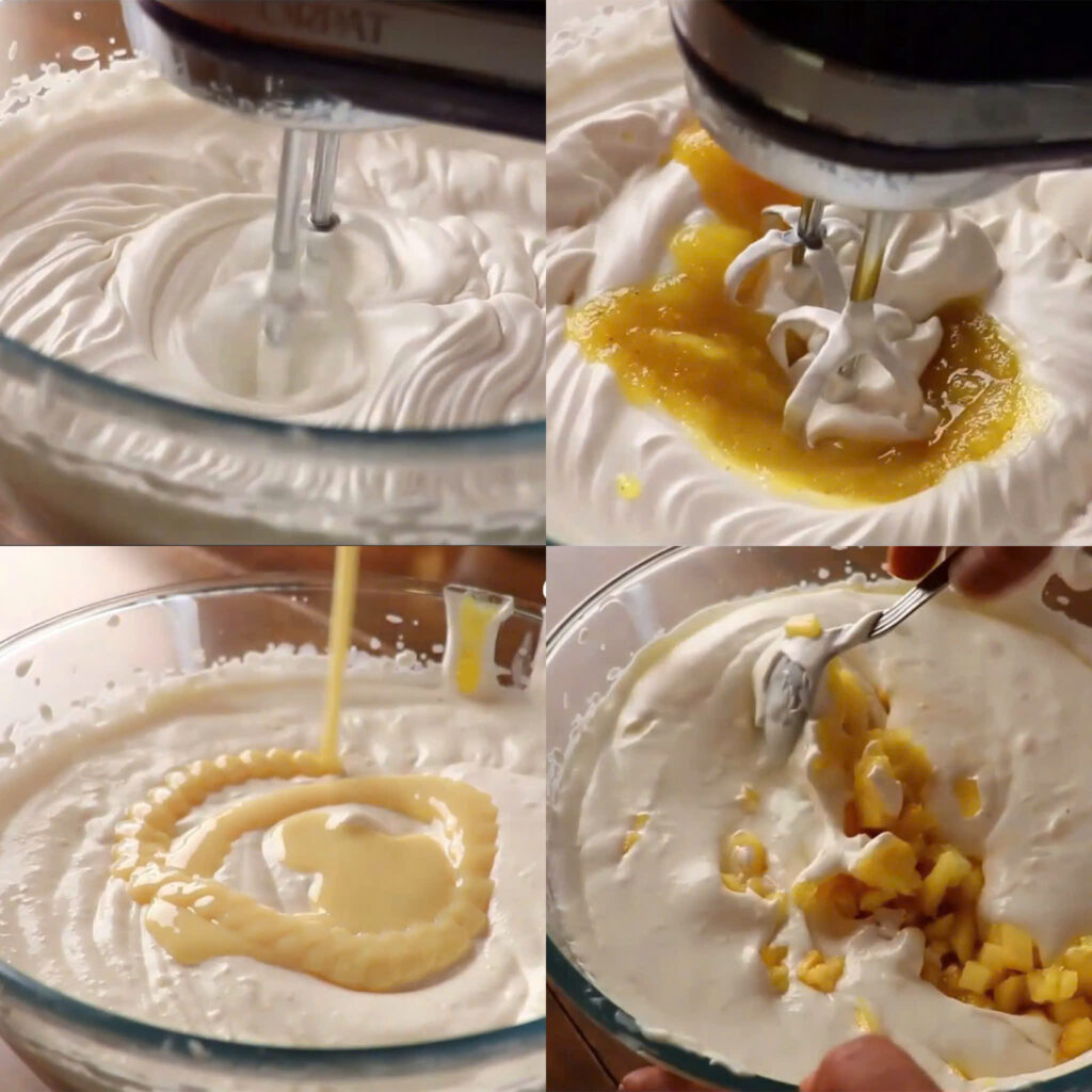 Đánh bông fresh cream và trộn dứa Đánh bông fresh cream và trộn dứa