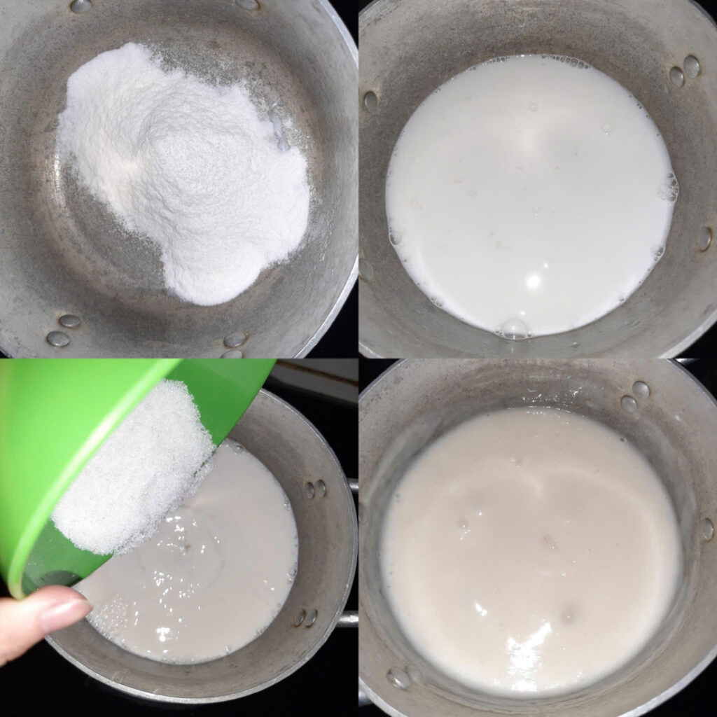 Nấu nước cốt dừa và ngâm hạt é Nấu nước cốt dừa và ngâm hạt é