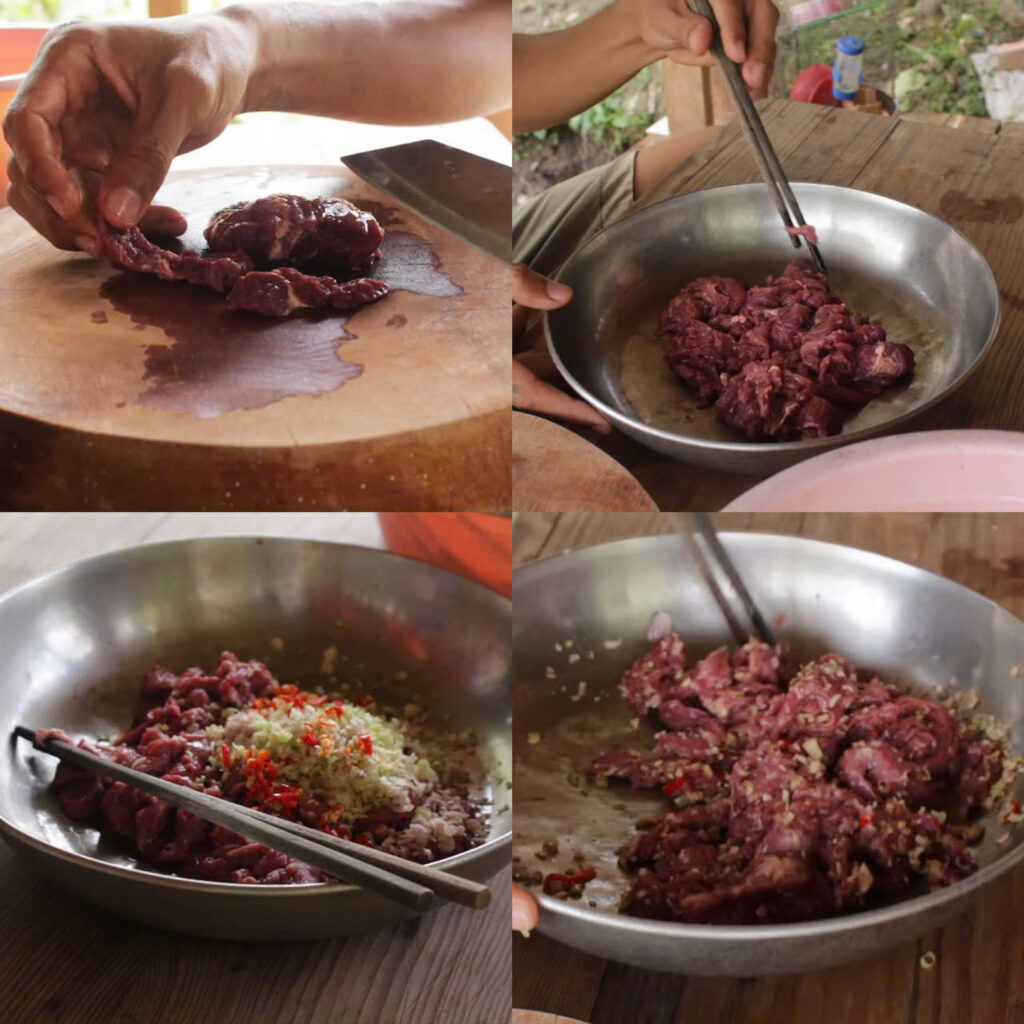 Sơ chế và ướp thịt trâu