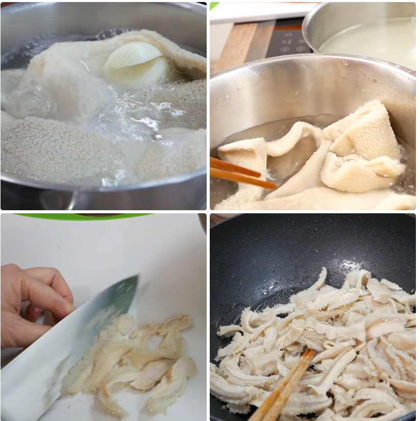 Sơ chế sách bò làm nộm rau củ 