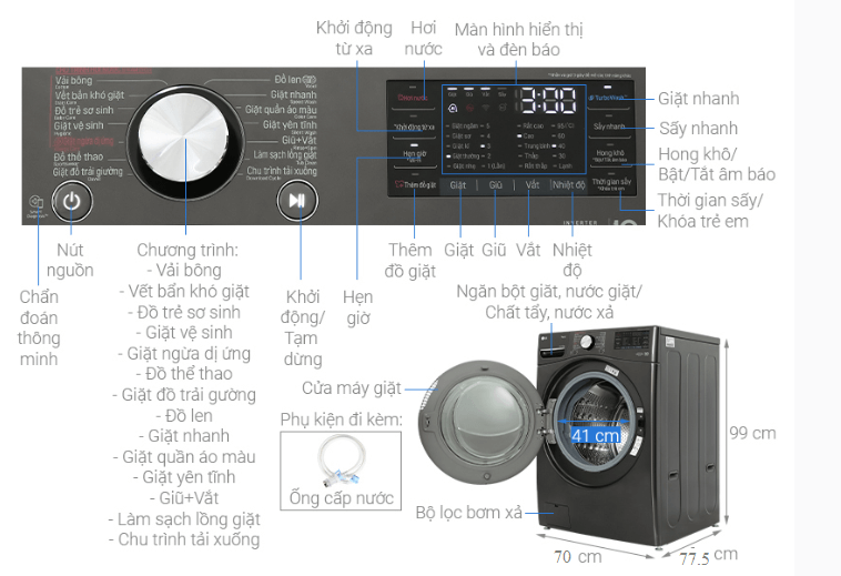 Máy giặt sấy LG Inverter 21kg F2721HVRB sấy 12kg