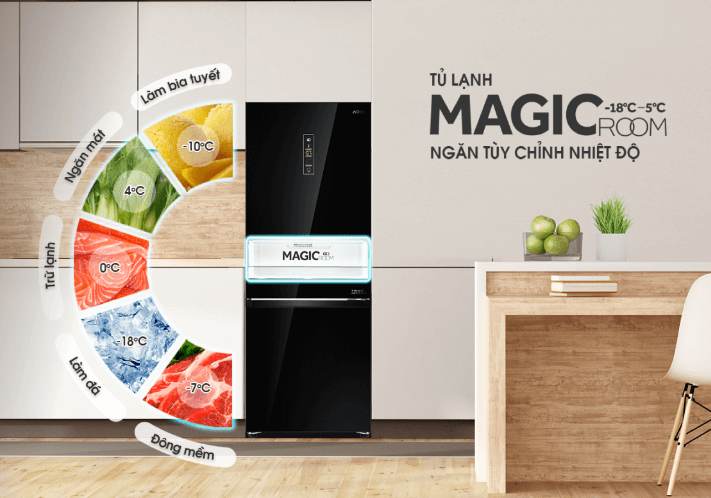 Tủ lạnh Aqua Inverter AQR-IG338EB (GB) 292 lít có ngăn Magic Room