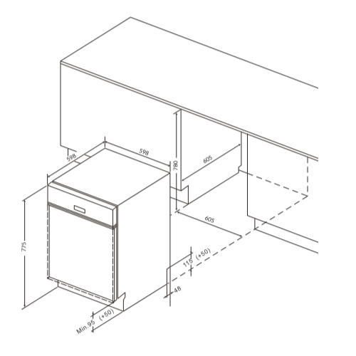 Kích thước Máy rửa bát Eurosun SMS78EU12EB Máy rửa bát Eurosun SMS78EU12EB