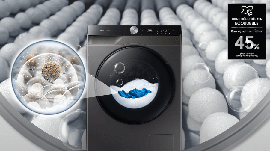 Máy giặt thông minh Samsung AI 10kg WW10T634DLX/SV được ứng dụng công nghệ Ecobubble™ tạo bọt siêu mịn