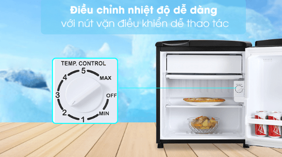 Tủ lạnh mini AQUA 50 Lít AQR-D59FA (BS) được bố trí bên bên trong tủ với dạng núm vặn dễ sử dụng