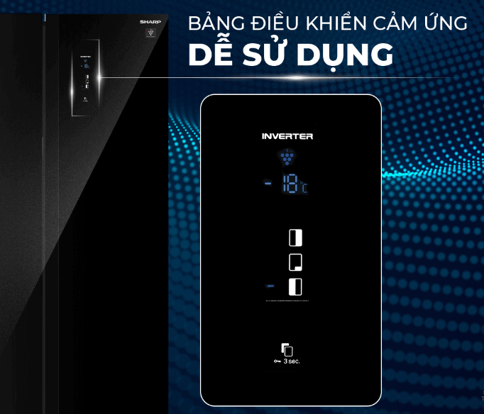 Tủ lạnh side by side Sharp SJ-SBXP600VG-BK thiết kế bảng điều khiển cảm ứng bên ngoài