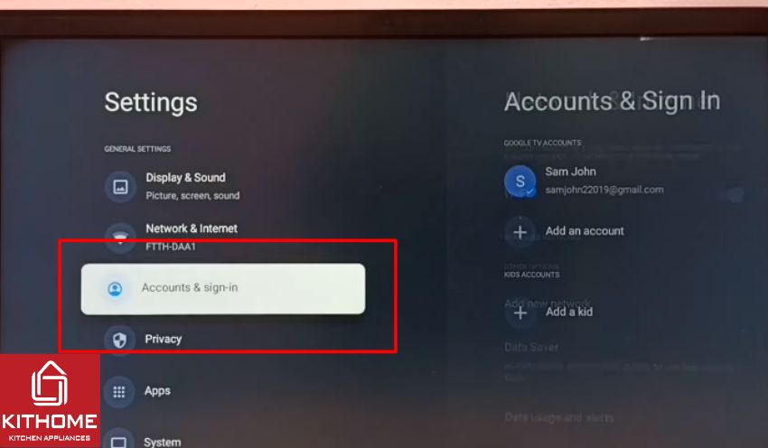 Bước 2: Trong phần Settings (Cài đặt), chọn phần Account and sign-in (Tài khoản và đăng nhập). Bước 2: Trong phần Settings (Cài đặt), chọn phần Account and sign-in (Tài khoản và đăng nhập).