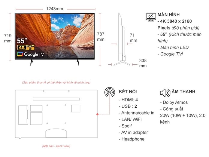 Thông số Android Tivi Sony 4K 55 inch KD-55X80J (Model 2021) Thông số Android Tivi Sony 4K 55 inch KD-55X80J (Model 2021)