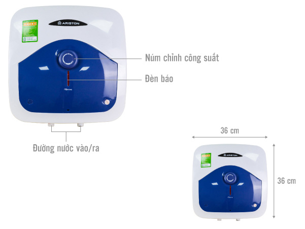 Bình nóng lạnh Ariston Blue 15R 2.5 FE làm nóng gián tiếp với công suất mạnh mẽ 2.500W