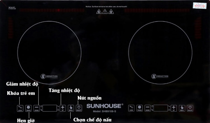 Tìm hiểu các nút chức năng của bếp đôi điện từ Sunhouse SHB9108-S