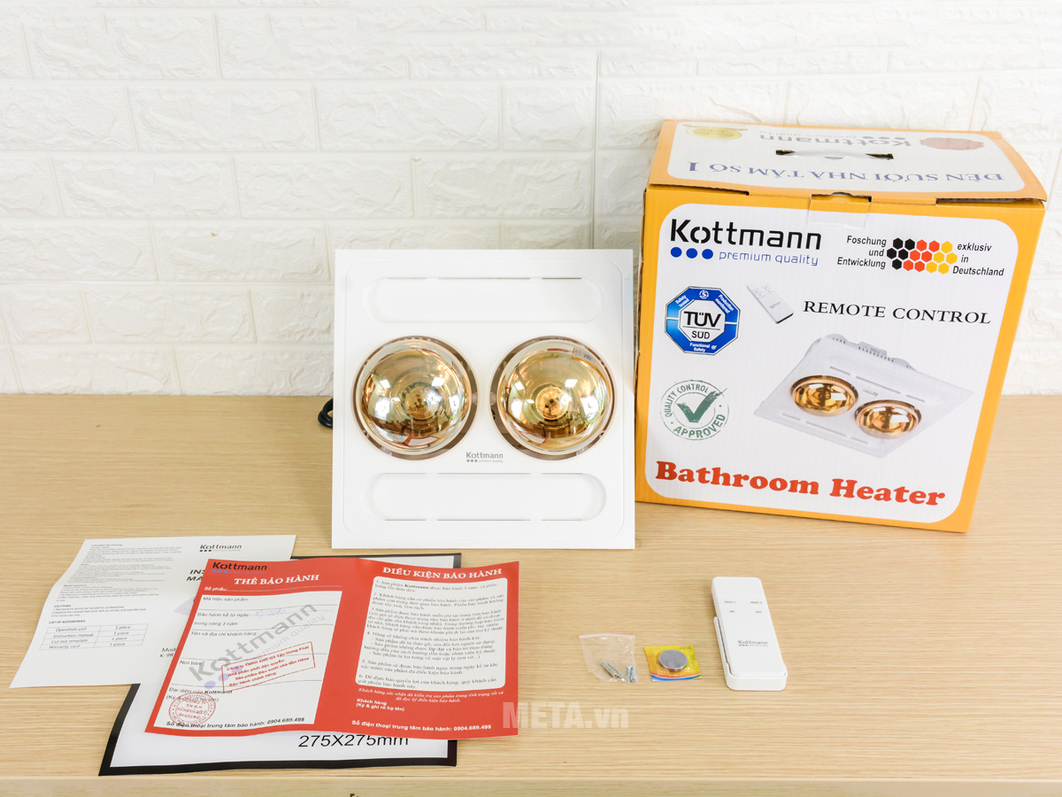 Đèn sưởi 2 bóng Kottmann âm trần K9R (có điều khiển từ xa)