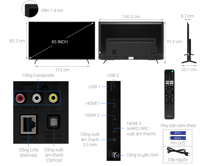 Cấu tạo của Google tivi Sony KD 65X75K
