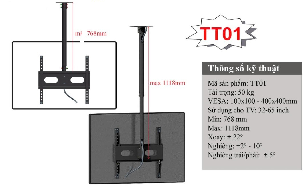 Khung treo thả trần TT01 32-65 inch