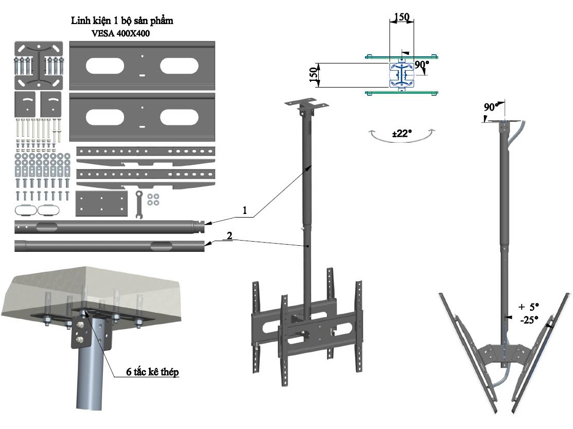 Khung treo thả trần TT02 32-65 inch