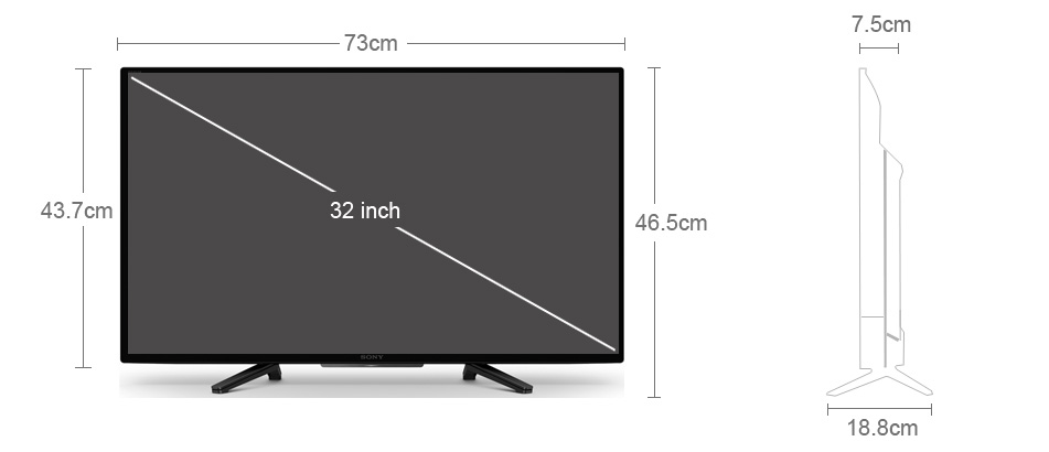 Kích thước Google Tivi Sony 32 inch KD-32W830K